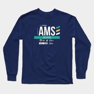 Amsterdam (AMS) Airport Code Baggage Tag Long Sleeve T-Shirt